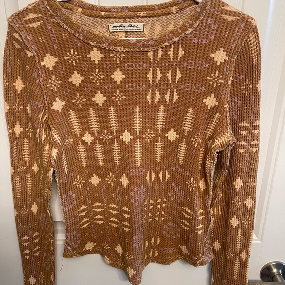 FREE PEOPLE EARTH TONES LONG SLEEVE TOP! Adorable! New! S - Picture 3 of 7